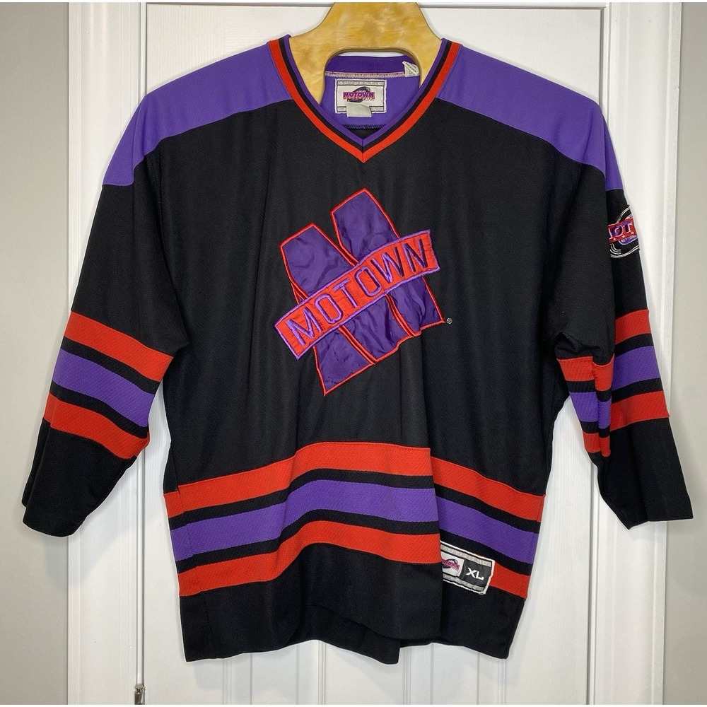 GTP‎ Motown Records Cafe Men's Vintage Hockey Jersey Black Purple Red Size XL